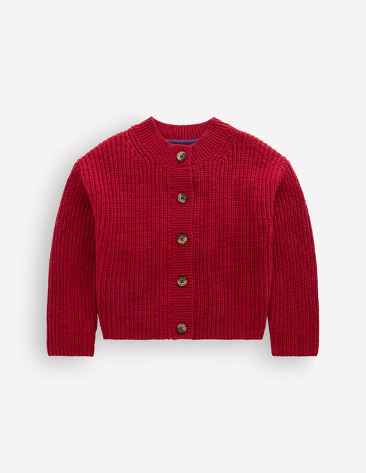 Chunky Everyday Cardigan-Red Marl