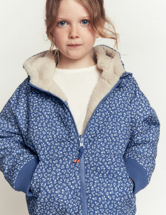 Reversible Borg Hooded Bomber-Bluejay Ditsy Floral