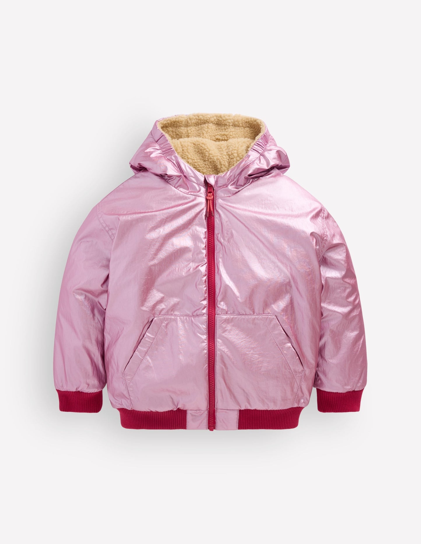 Reversible Borg Hooded Bomber-Pink Metallic