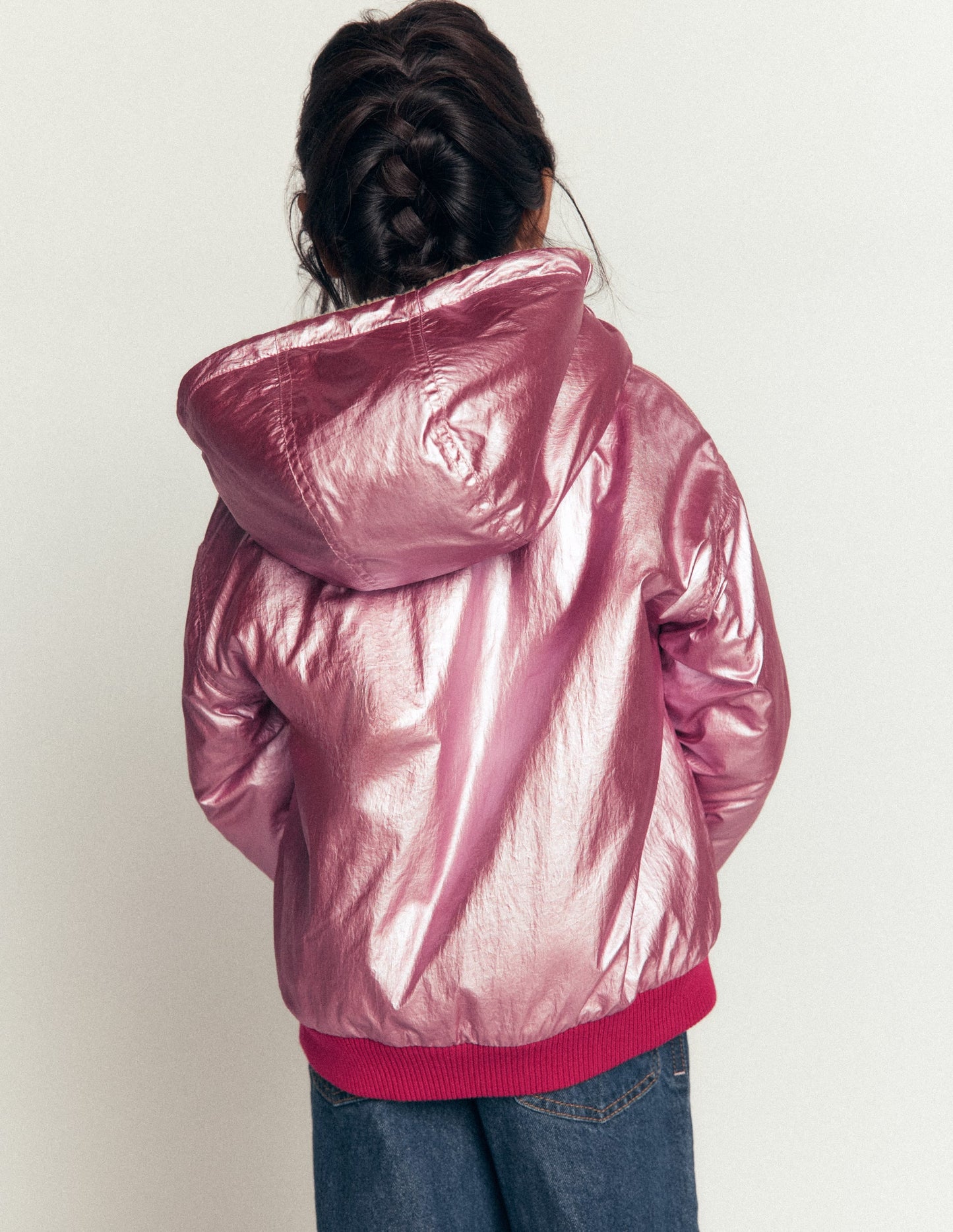 Reversible Borg Hooded Bomber-Pink Metallic