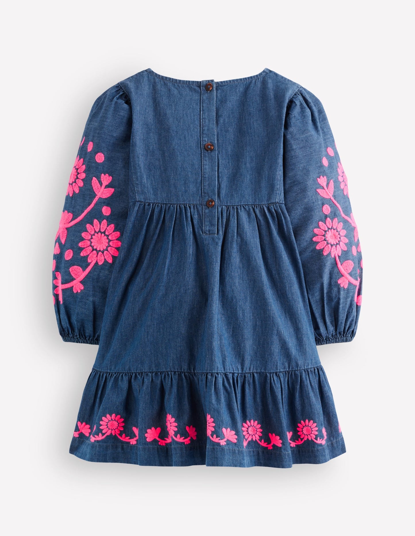 Celia Wing Sleeve Dress-Denim Pink Embroidery