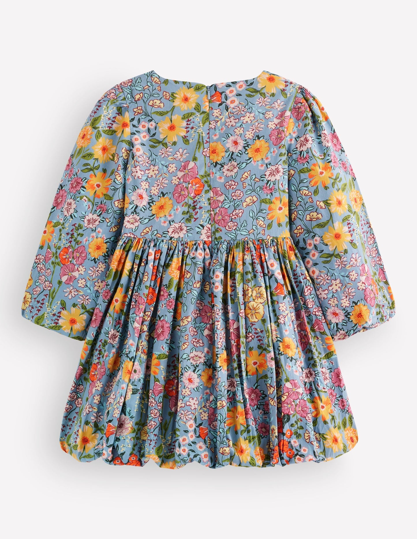Long Sleeve Bubble Hem Dress-Blue Multi Floral