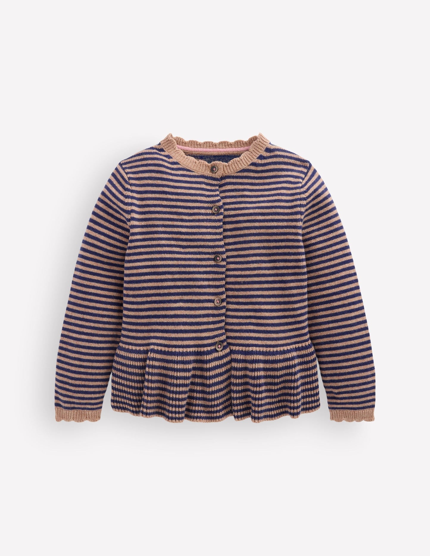 Pretty Peplum Cardigan-Camel/ College Navy Stripe