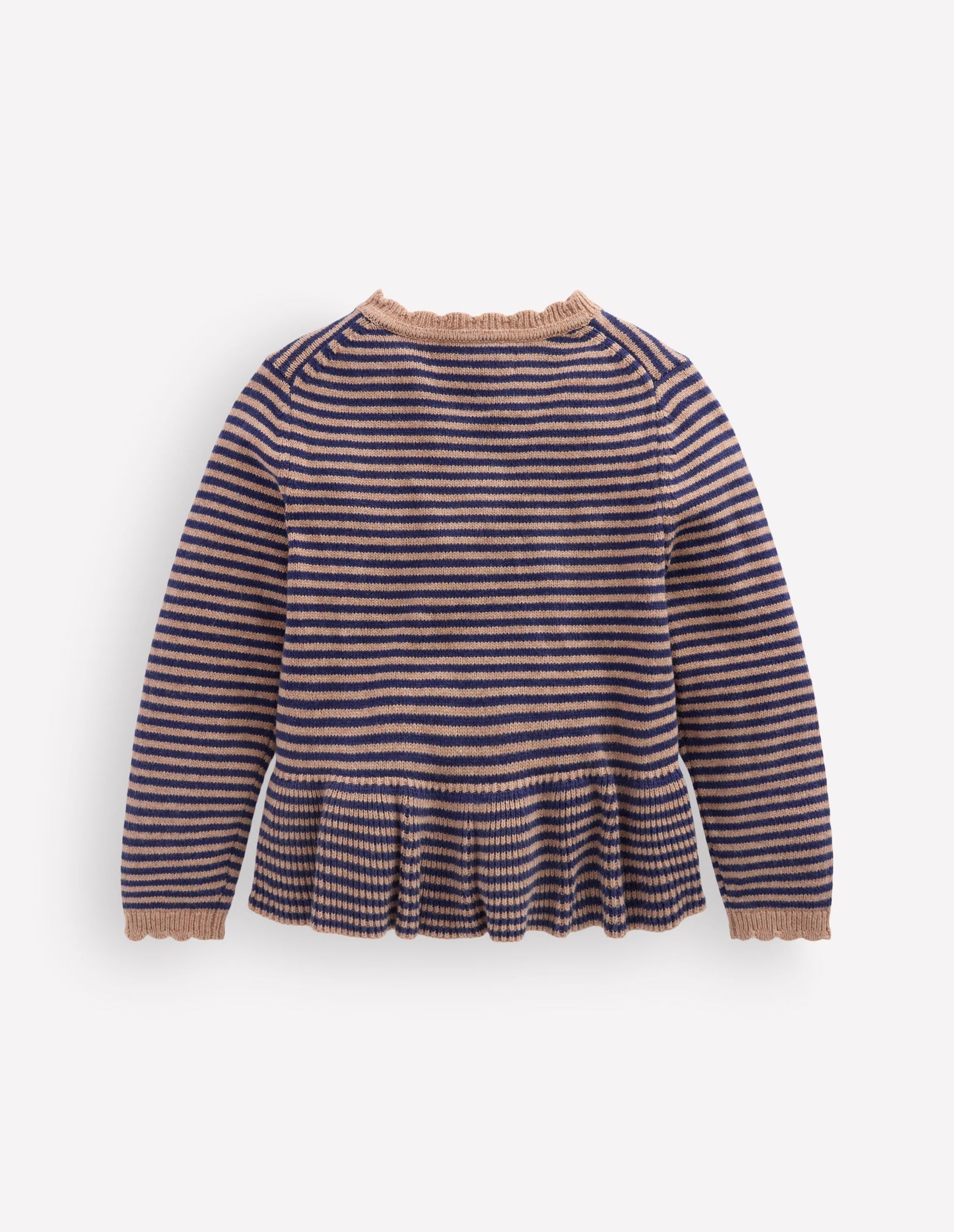 Pretty Peplum Cardigan-Camel/ College Navy Stripe