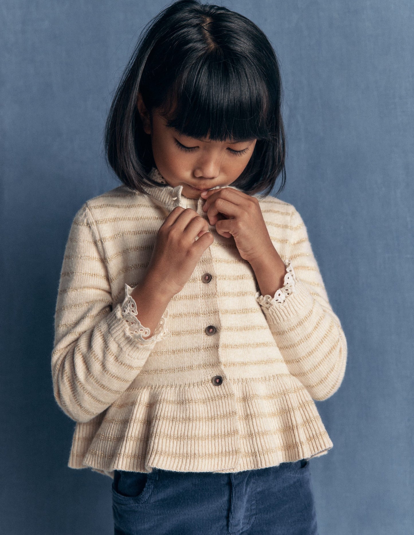 Pretty Peplum Cardigan-Oatmeal Marl Sparkle Stripe