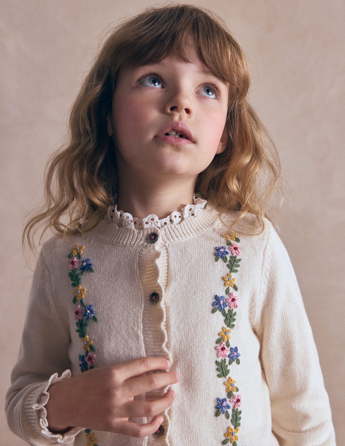 Pretty Embroidered Cardigan-Ecru Marl Floral Embroidery