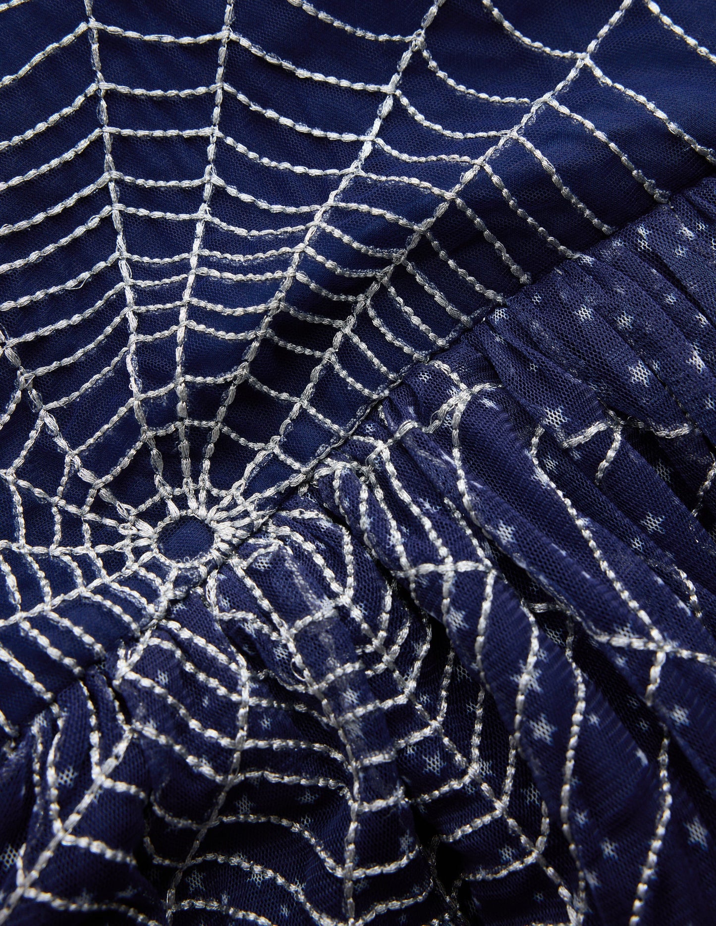 Appliqué Tulle Dress-College Navy Spiders Web