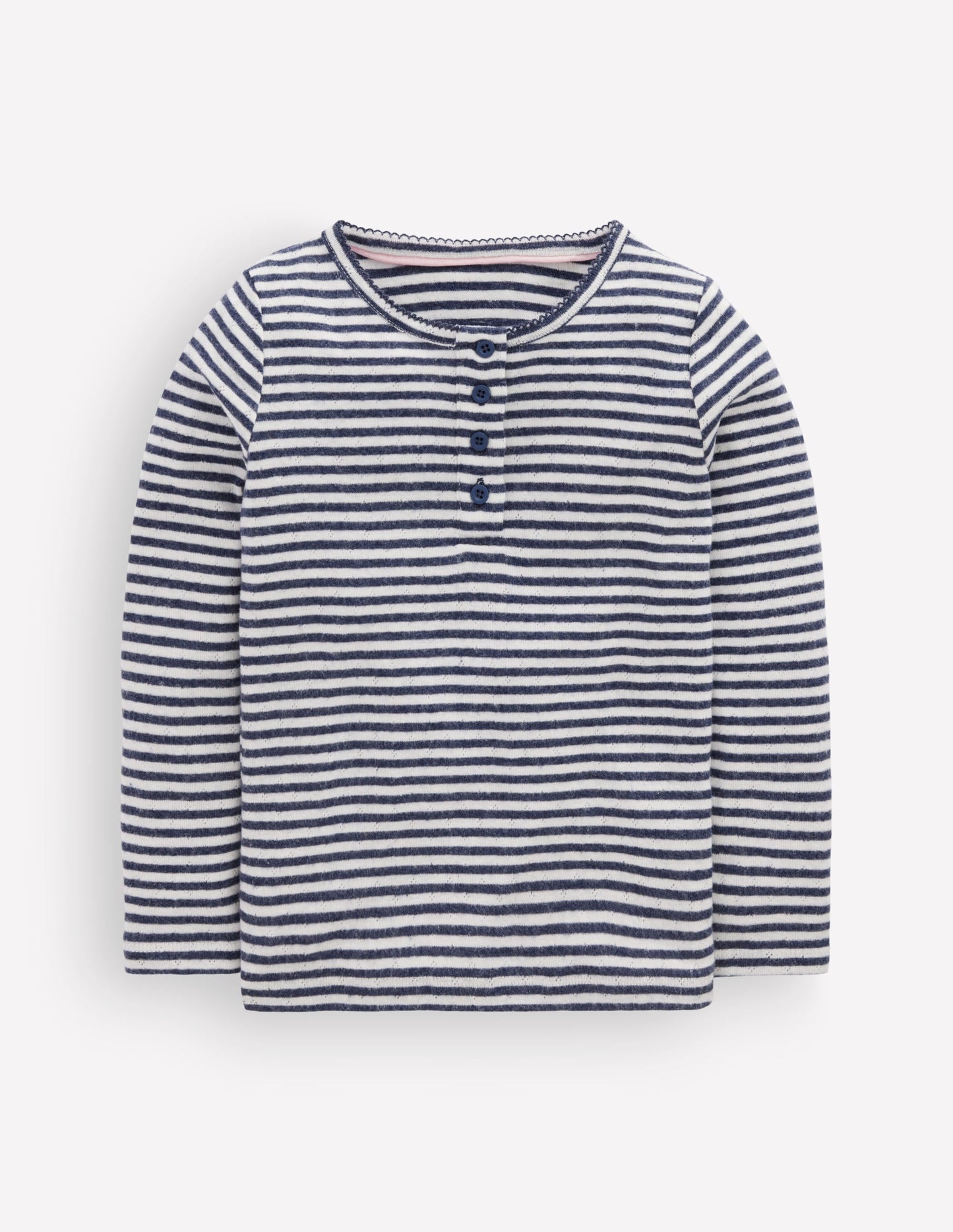 Long Sleeve Henley Top-Soft Ivory/ Navy Stripe