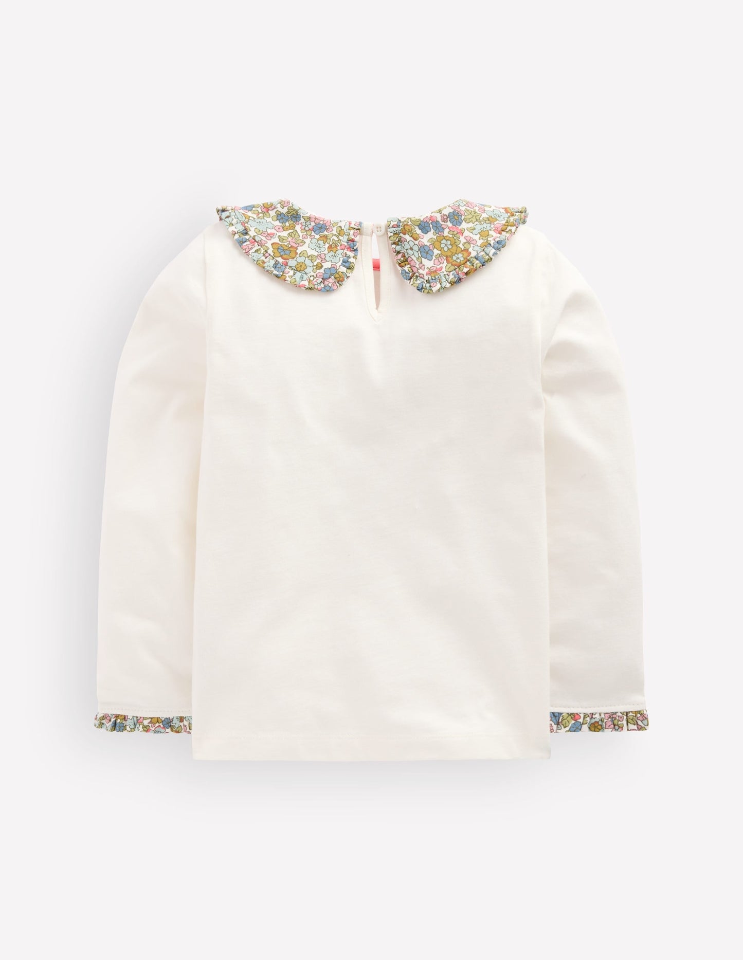 Collared Breton Jersey Top-Ivory and Blue Floral
