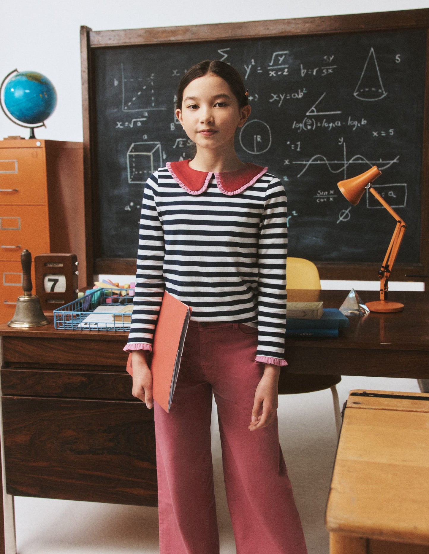Collared Breton Jersey Top-Ivory and Navy Stripe