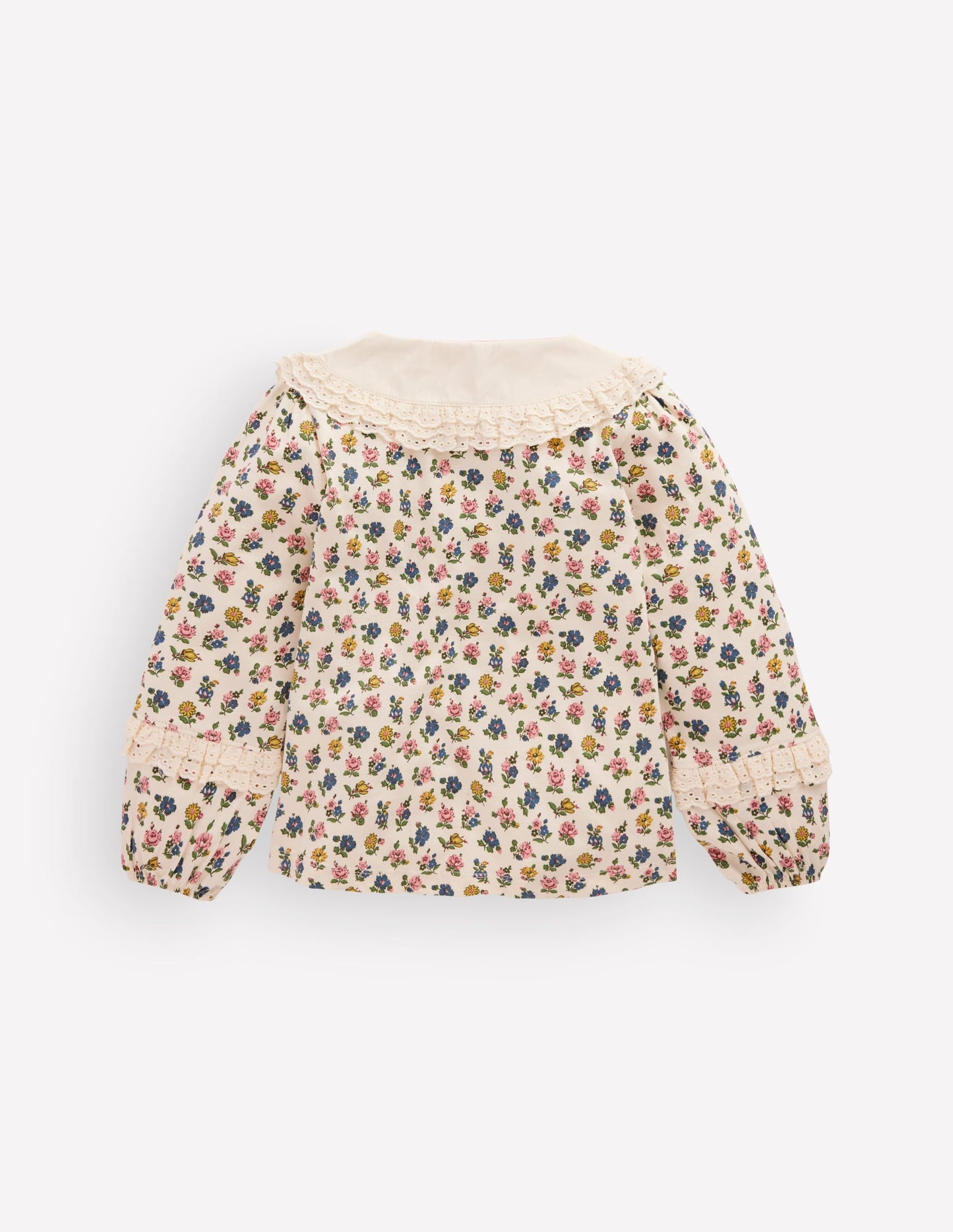 Broderie Collar Jersey Top-Vanilla White Floral