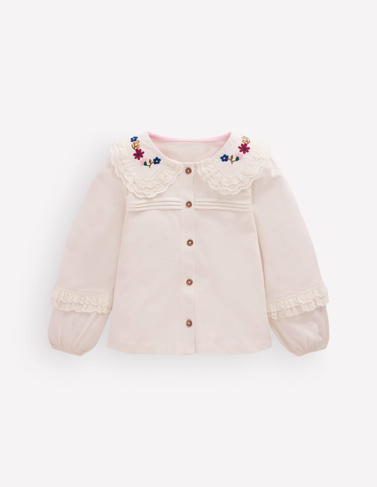 Broderie Collar Jersey Top-Soft Ivory