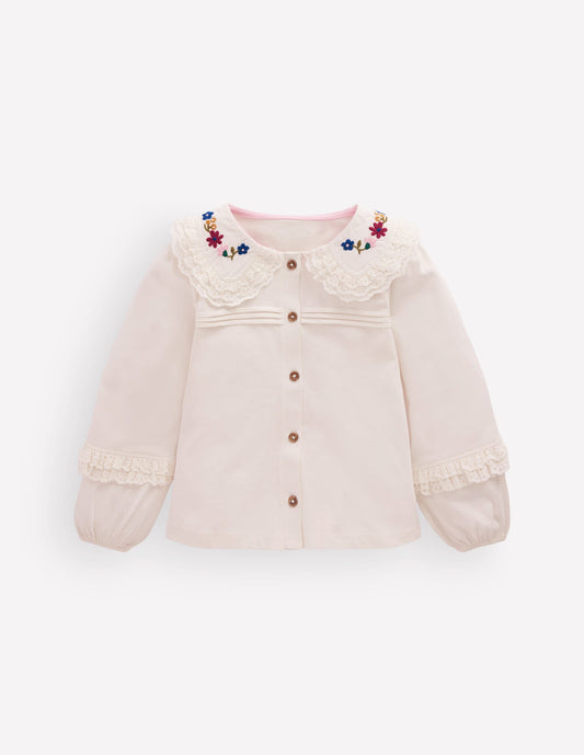 Broderie Collar Jersey Top-Soft Ivory