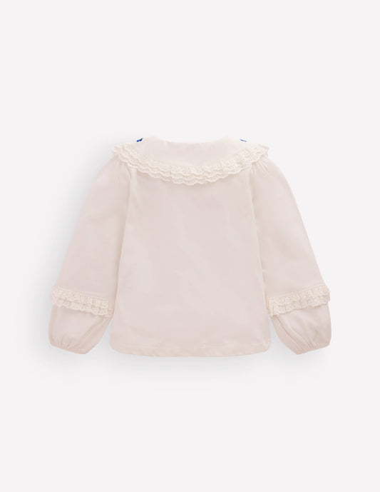 Broderie Collar Jersey Top-Soft Ivory