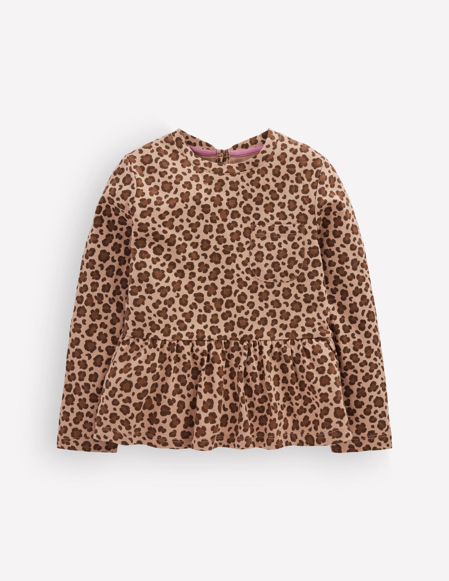 Long Sleeve Peplum Top-Brown Leopard
