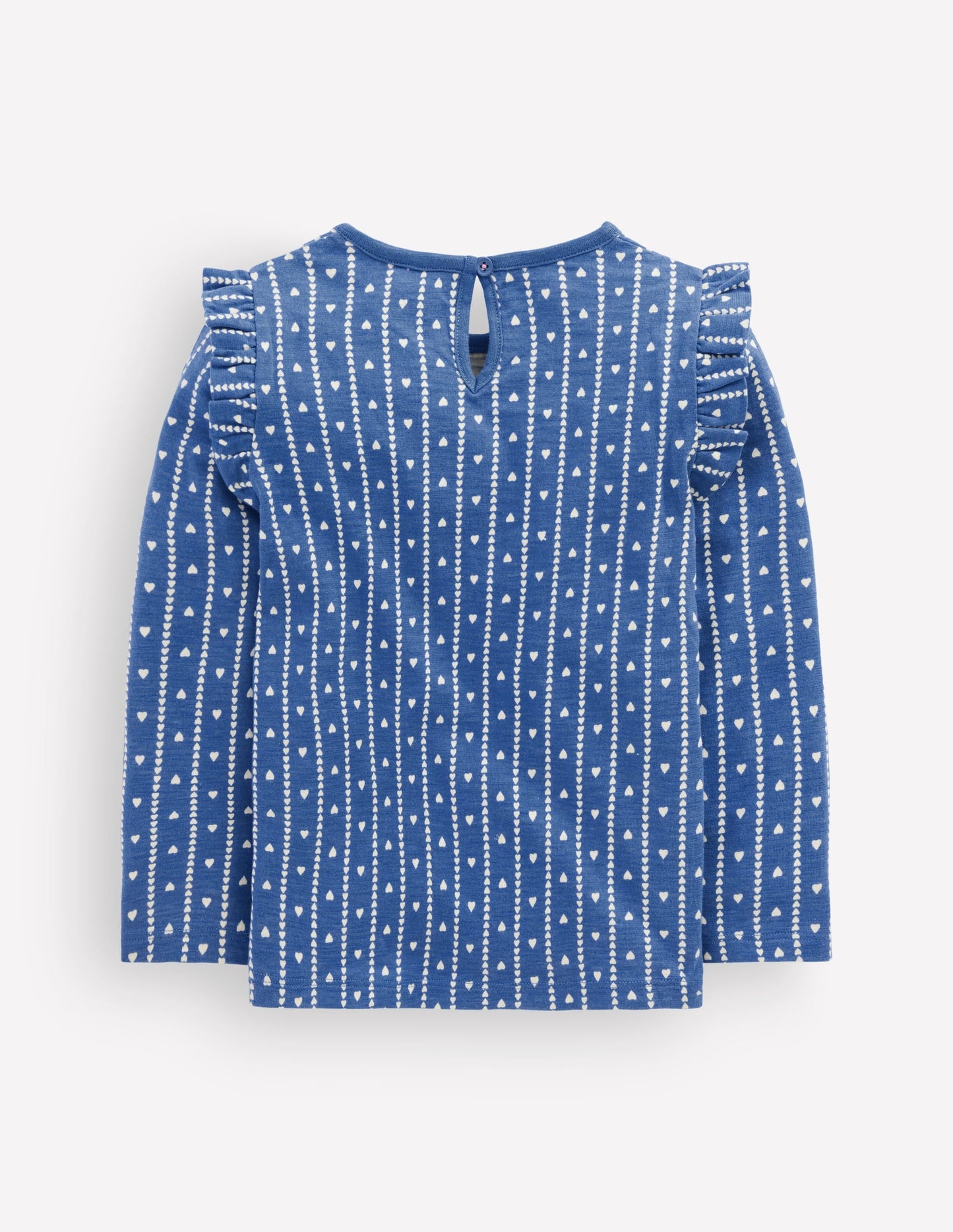 Frill Sleeve Slub Top-Blue Linear Hearts