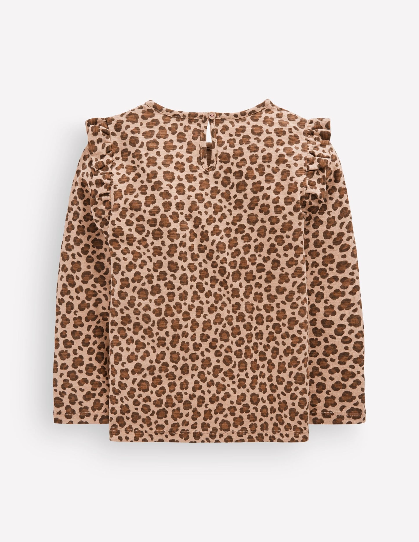 Frill Sleeve Slub Top-Milk Chocolate Brown Leopard