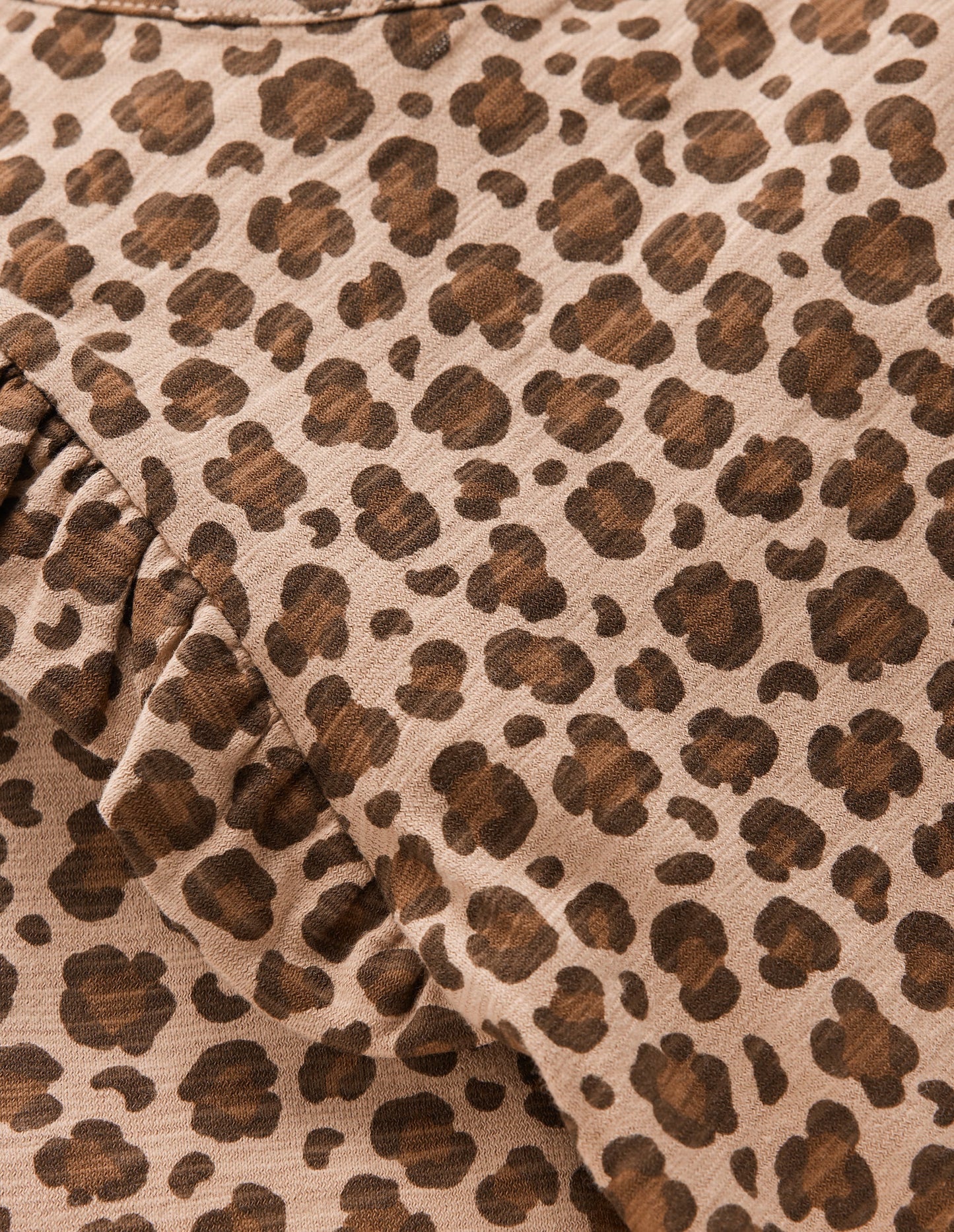 Frill Sleeve Slub Top-Milk Chocolate Brown Leopard