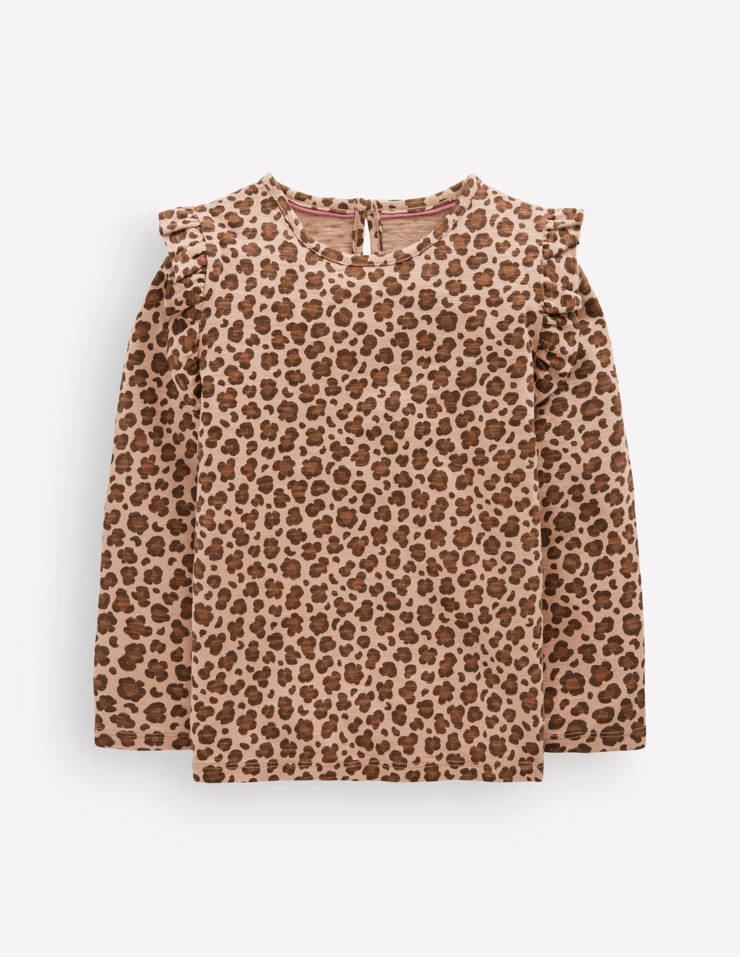 Frill Sleeve Slub Top-Milk Chocolate Brown Leopard