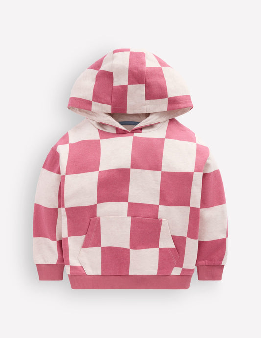 Fun Print Hoodie-Pink Checkerboard