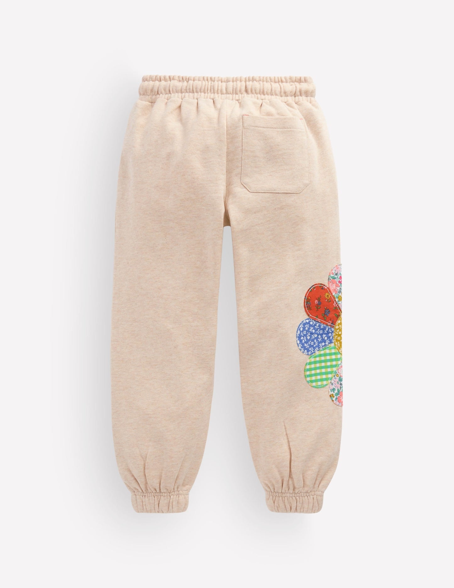 Appliqué Cuffed Joggers-Oatmeal Patchwork Flower