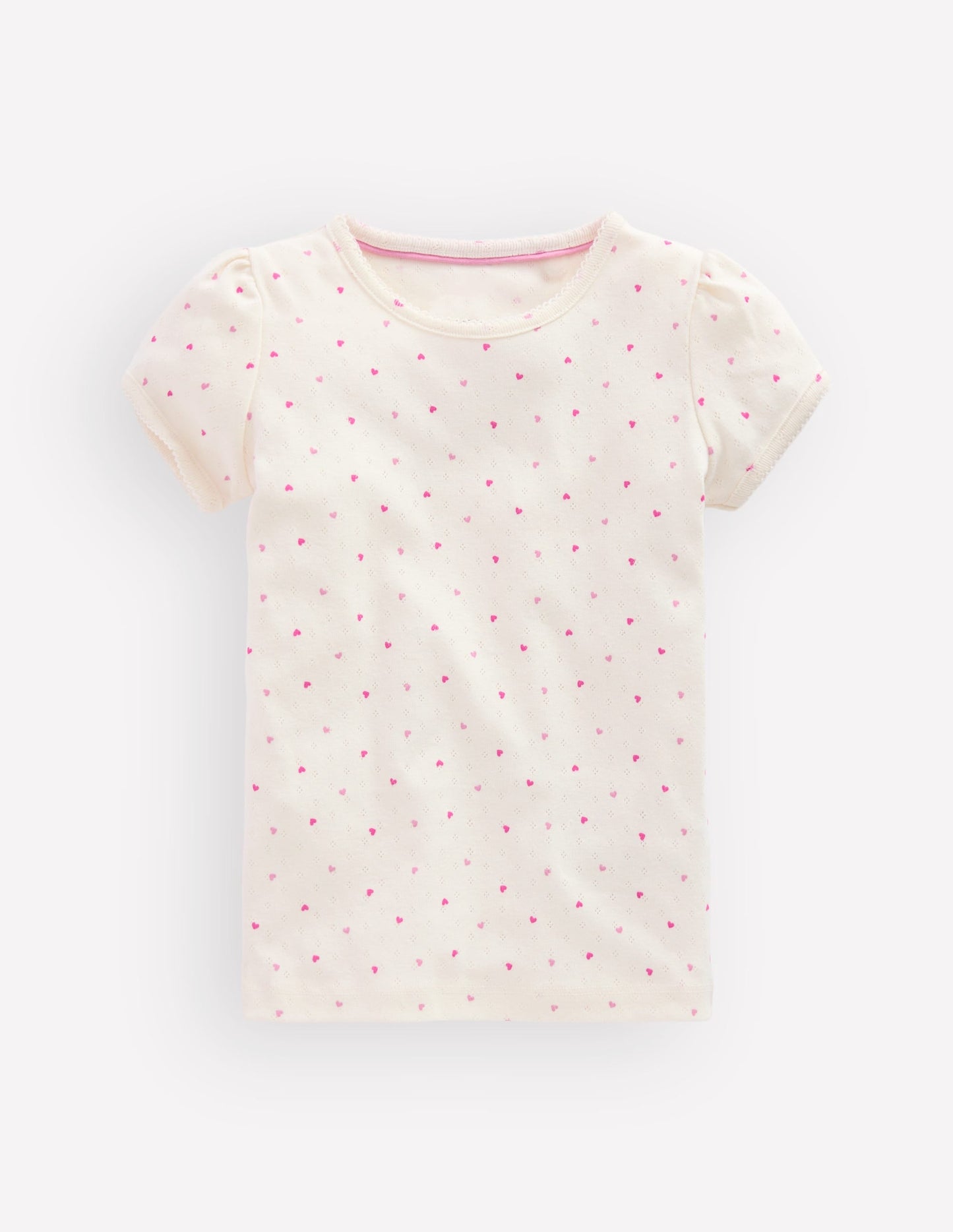 Short Sleeve Pointelle Top-Pink Hearts