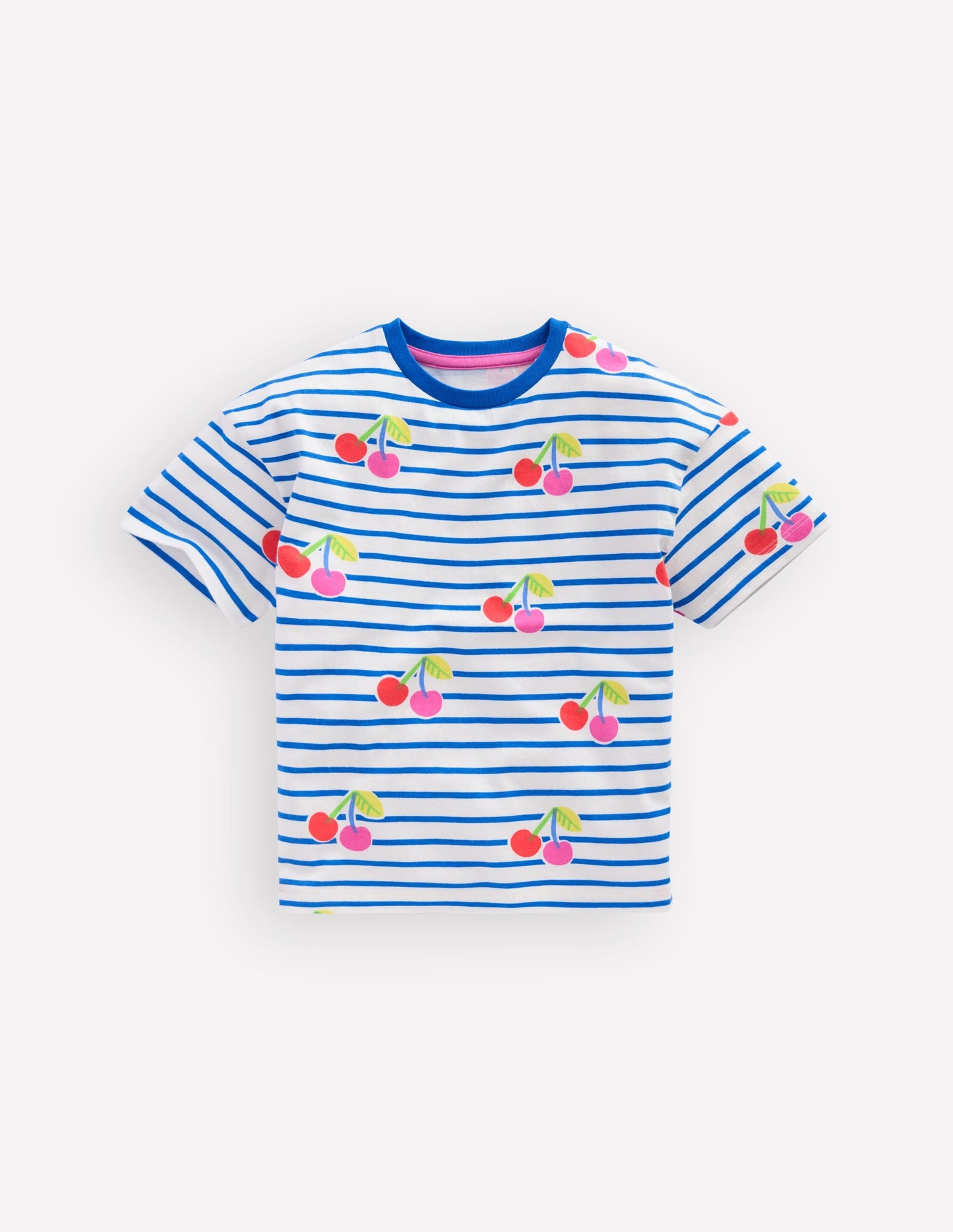 Easy Breton T-shirt-Kingfisher Blue Cherries