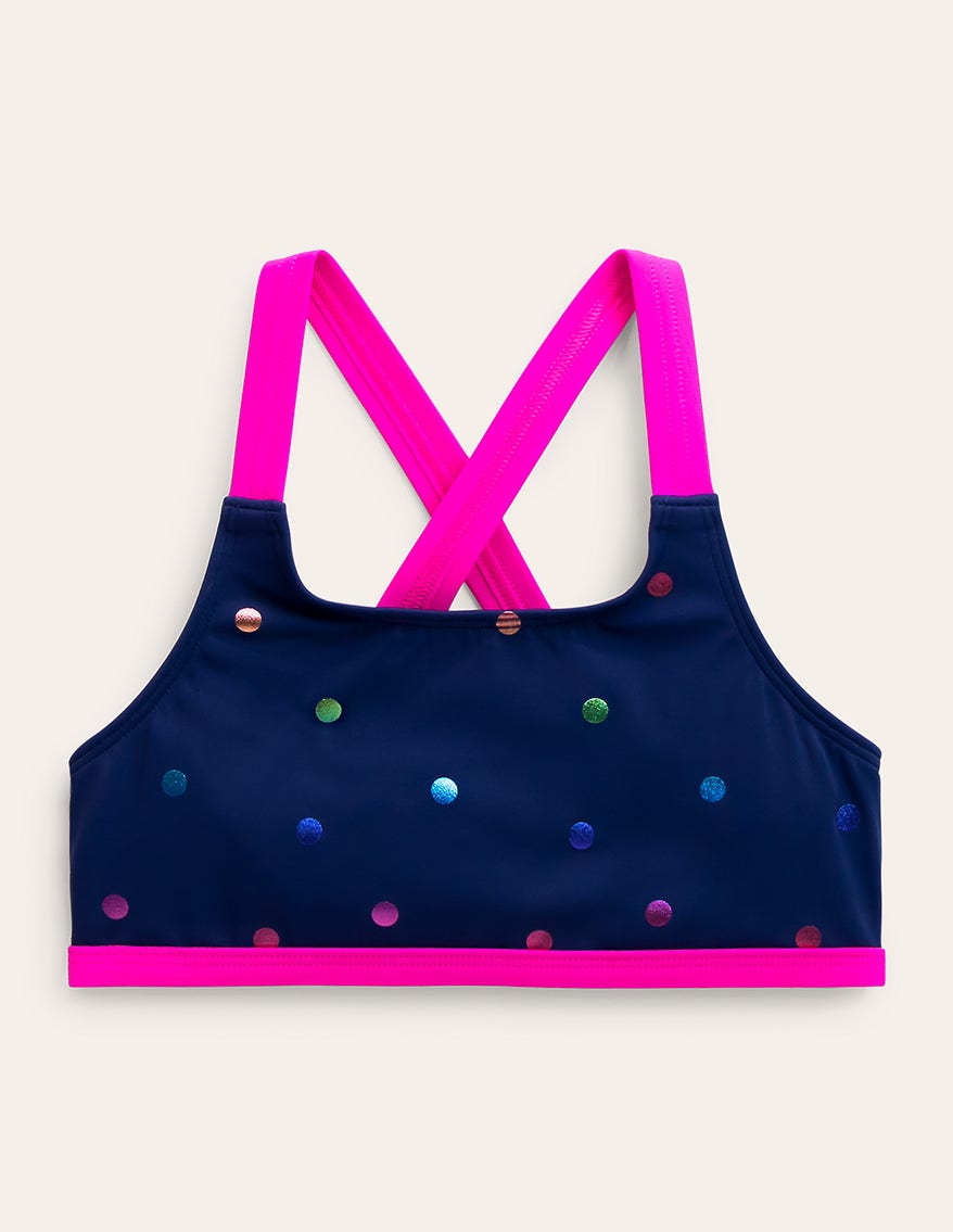 Cross-back Bikini Top-Rainbow Foil Confetti Spot