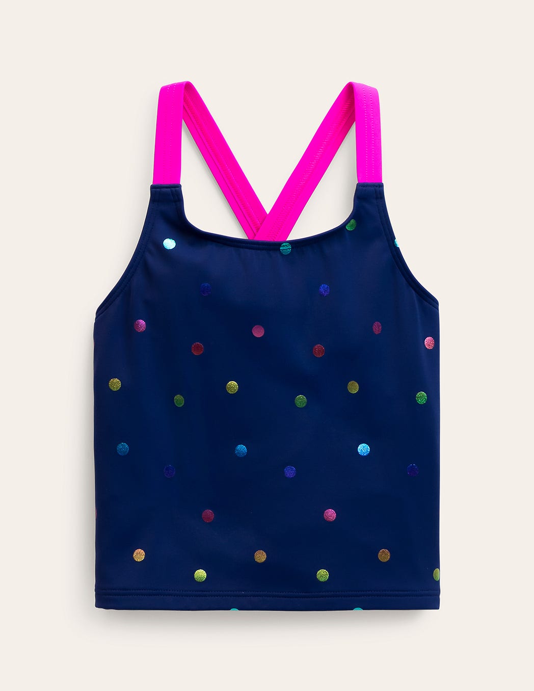 Cross-Back Tankini Top-Rainbow Foil Confetti Spot