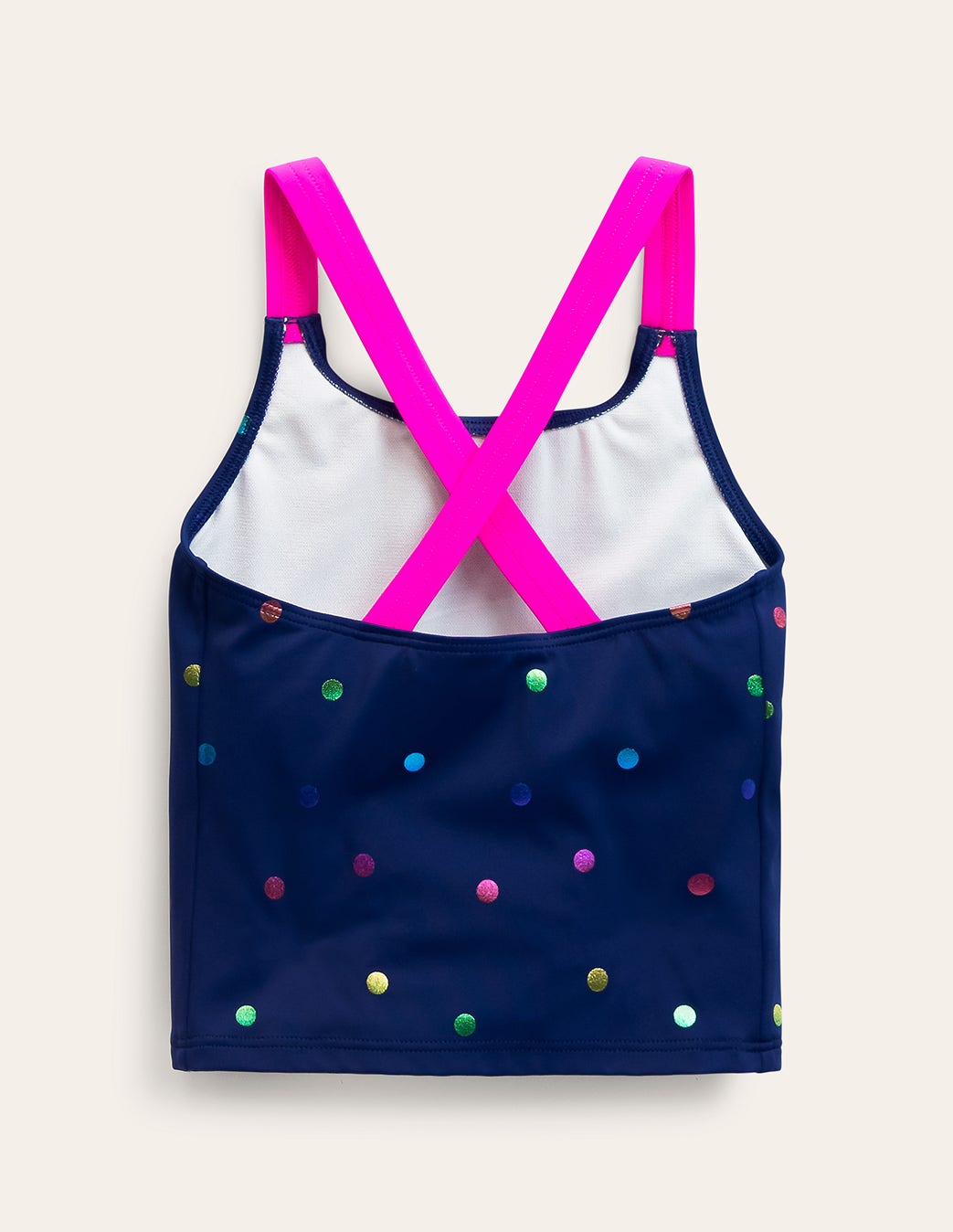 Cross-Back Tankini Top-Rainbow Foil Confetti Spot