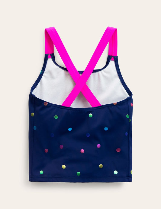 Cross-Back Tankini Top-Rainbow Foil Confetti Spot