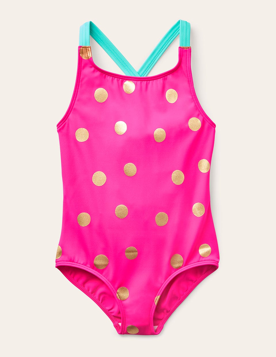 Cross-Back Printed Swimsuit-Fuchsia Pink Foil Spot