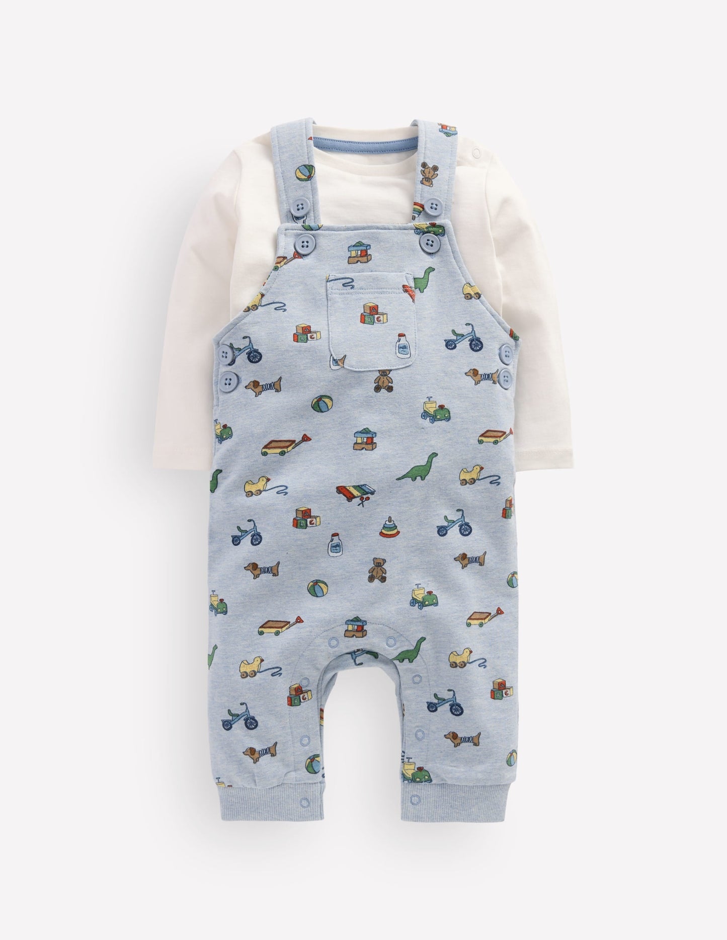 Jersey Dungarees Set-Blue Marl Playroom Print