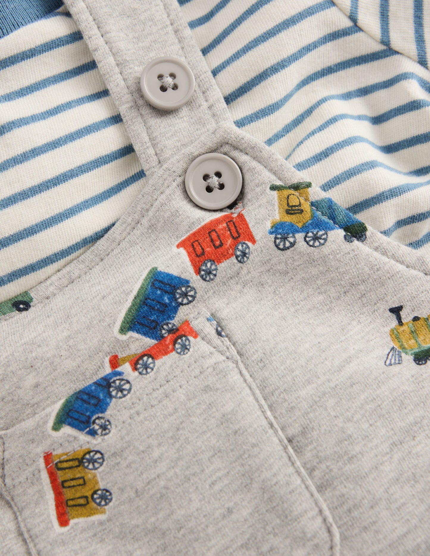 Jersey Dungarees Set-Grey Marl Trains