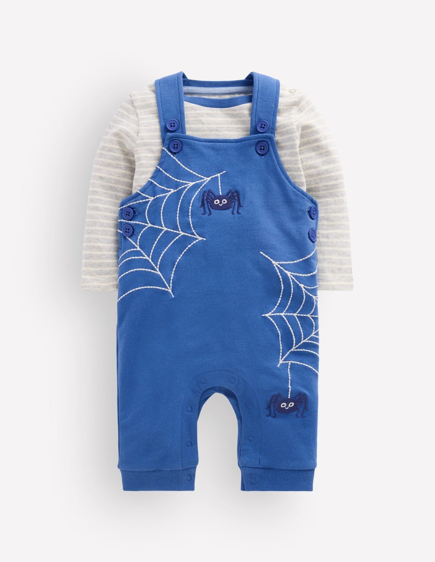 Jersey Dungarees Set-Dark Blue Spider Webs