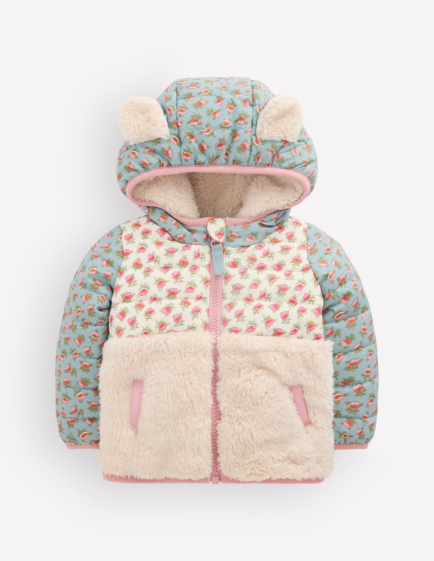 Mixed Borg Jacket-Blue Hotchpotch Floral