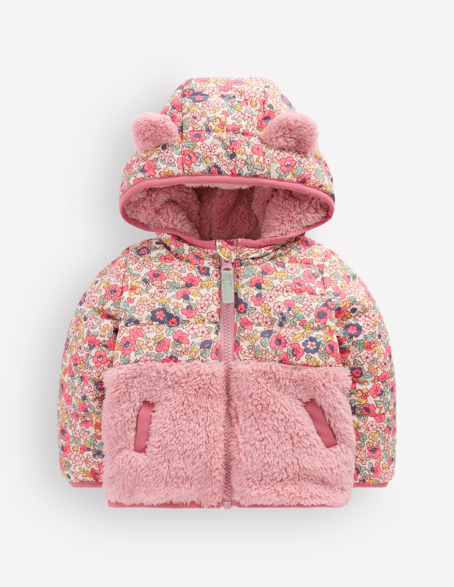 Mixed Borg Jacket-Multi Ditsy Floral