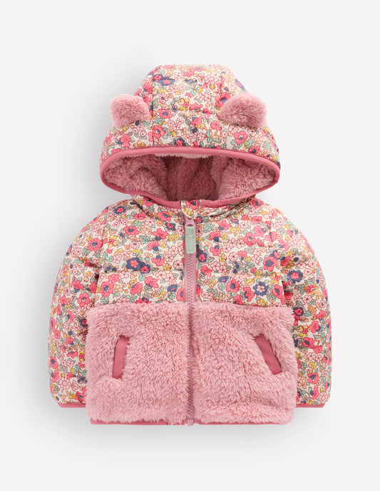 Mixed Borg Jacket-Multi Ditsy Floral