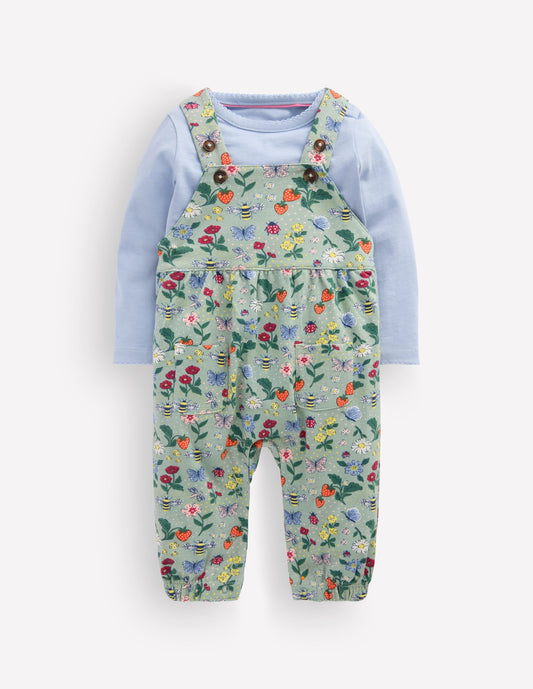 Jersey Dungarees Set-Green Bee Garden