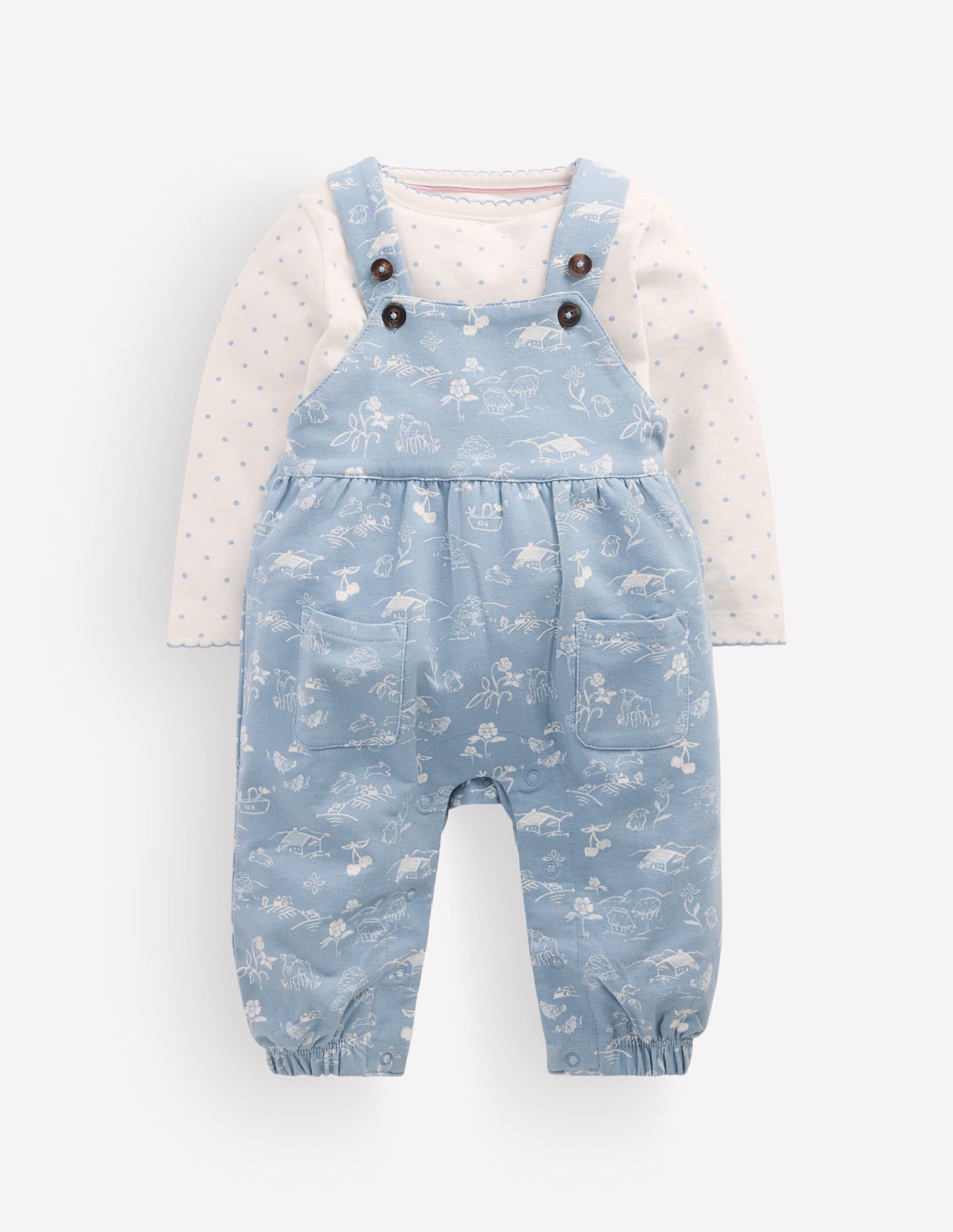 Jersey Dungarees Set-Blue Linear Farm