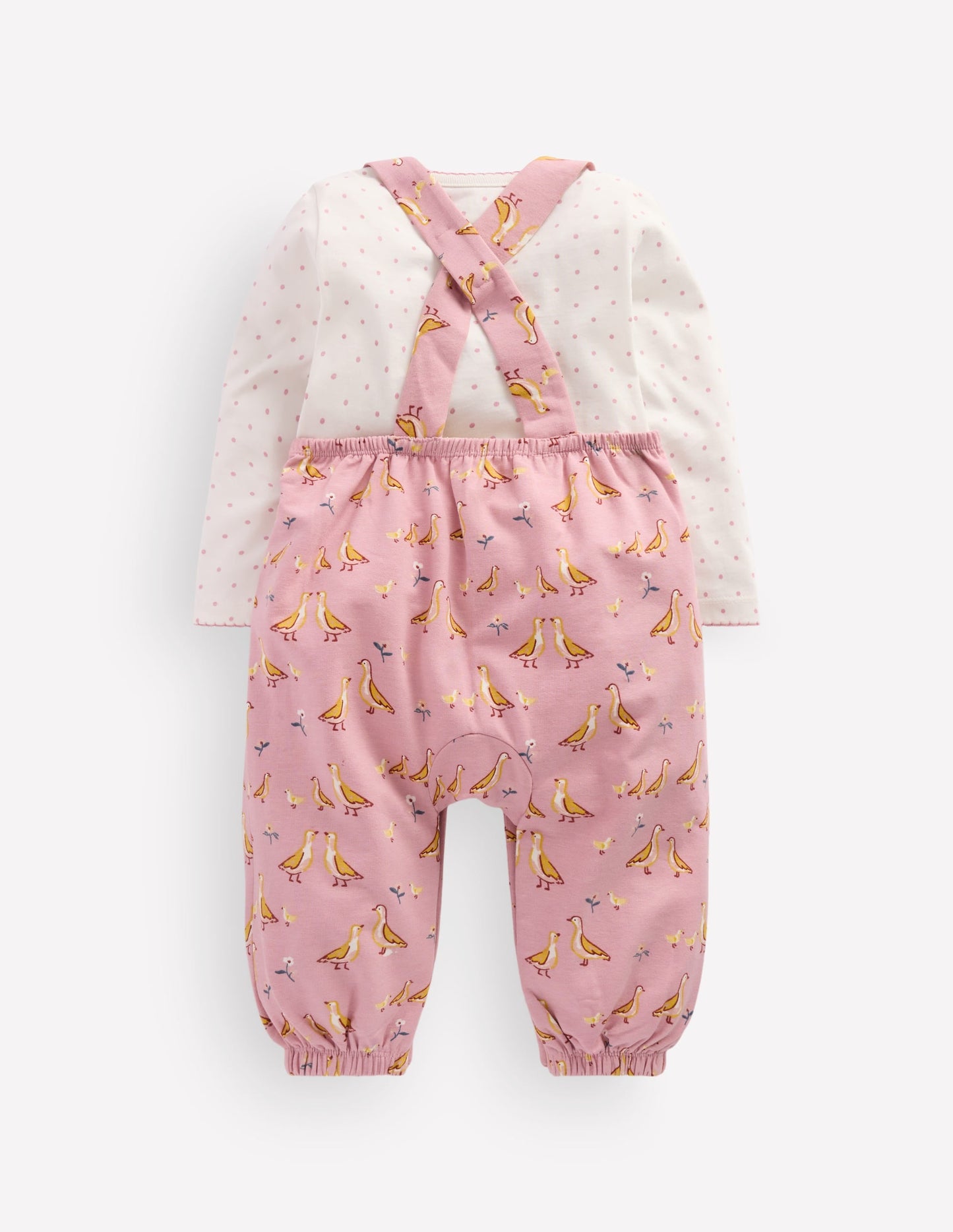 Jersey Dungarees Set-Pink Ducks