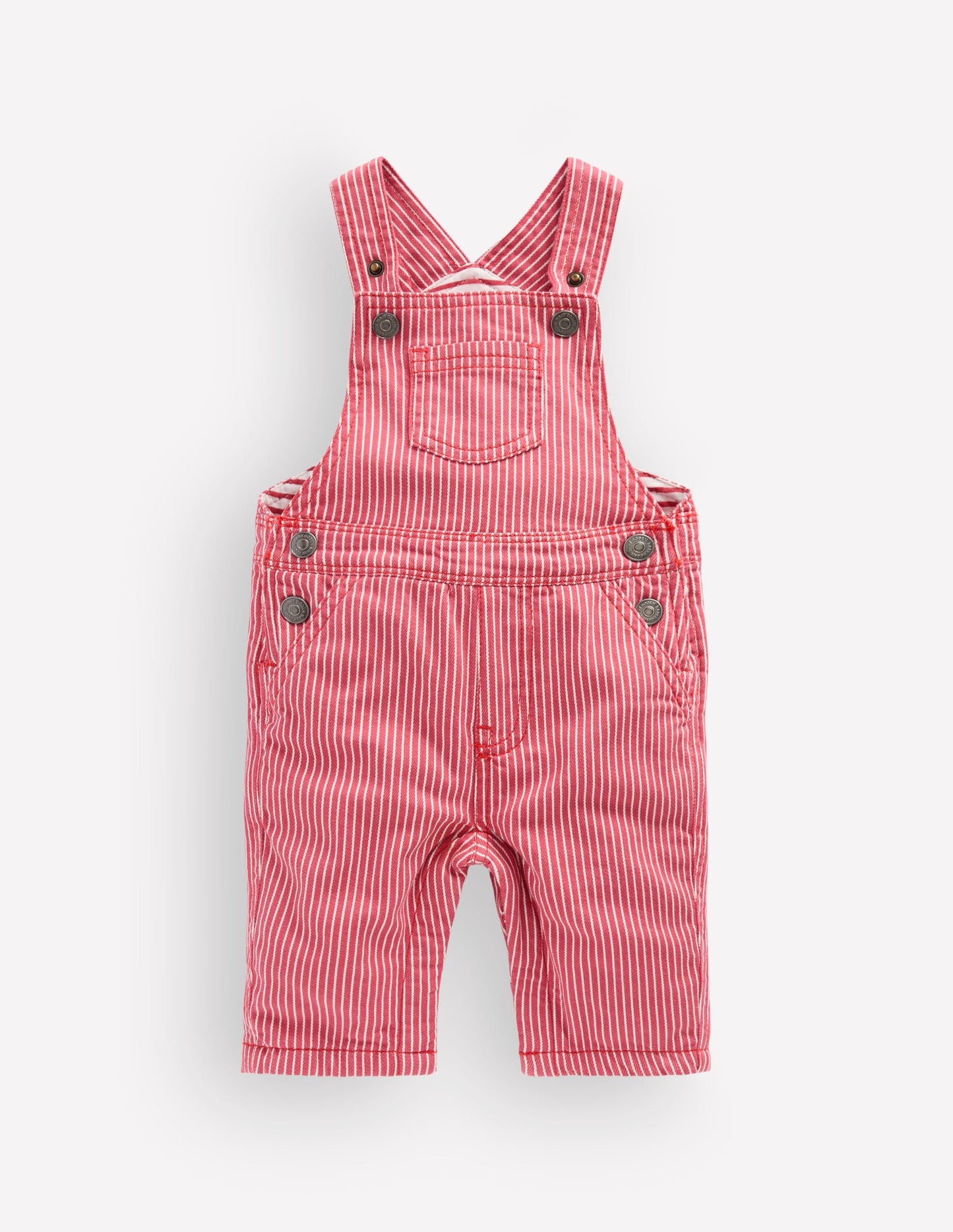 Woven Dungarees-Holly Berry Ticking Stripe
