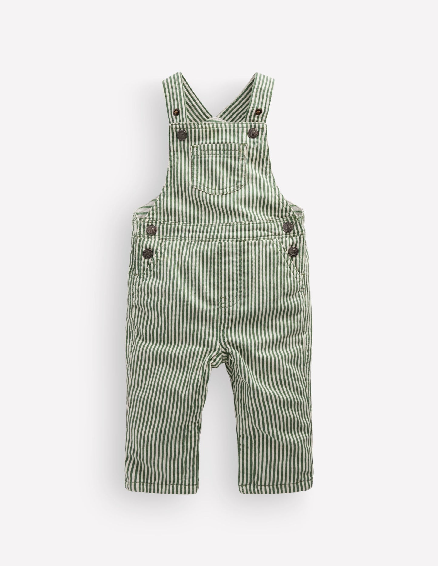 Woven Dungarees-Green Ticking Stripe