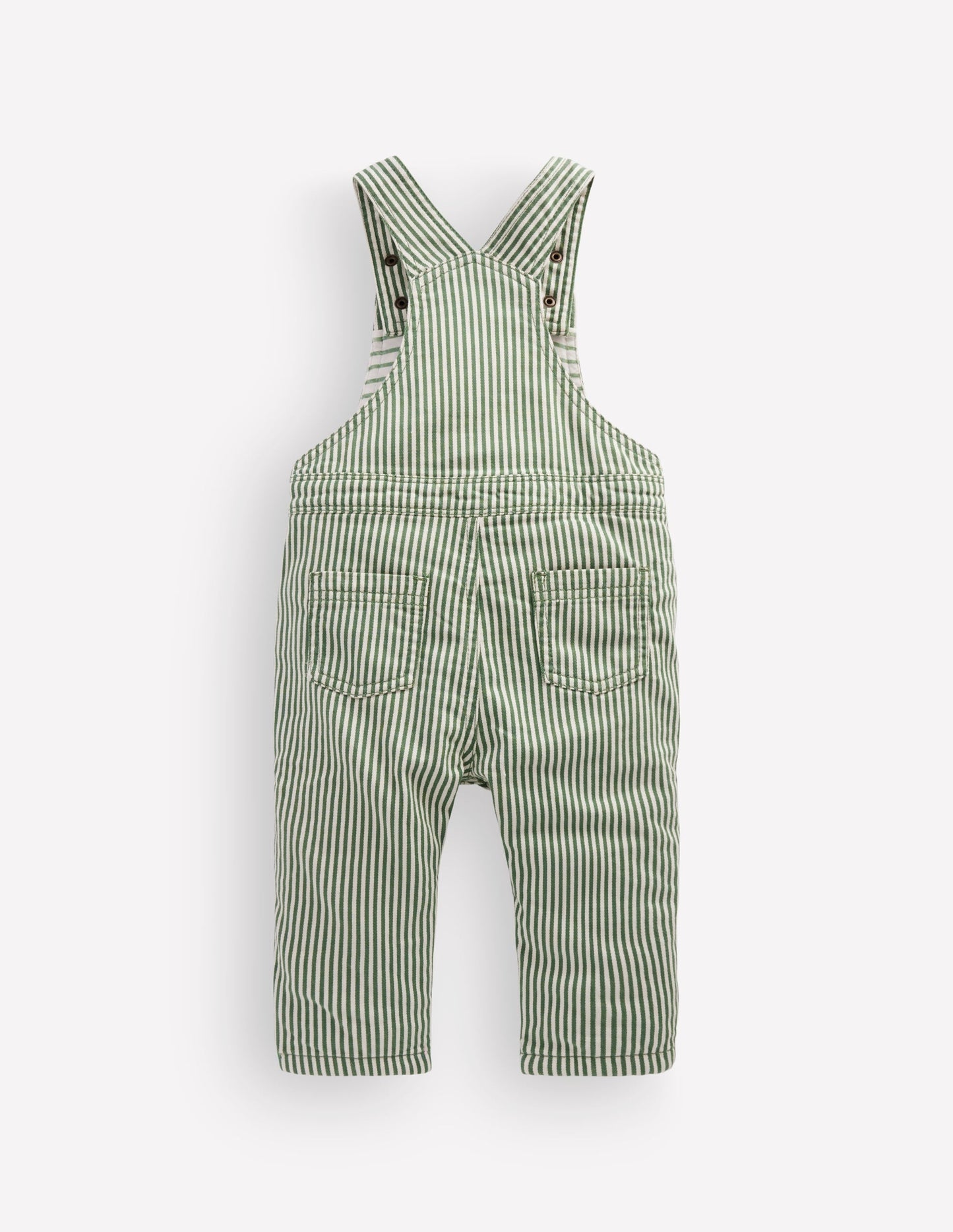 Woven Dungarees-Green Ticking Stripe
