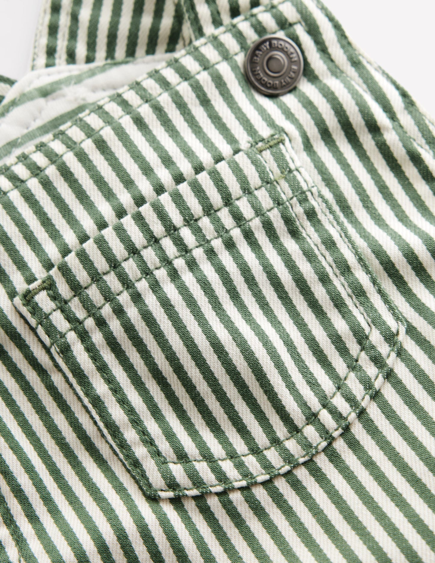 Woven Dungarees-Green Ticking Stripe