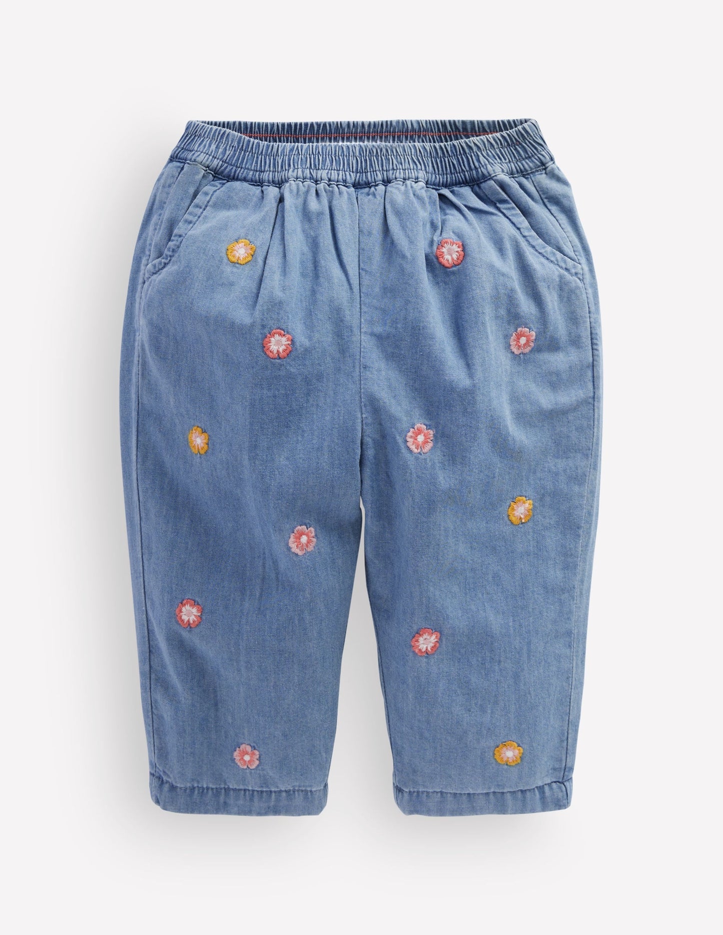 Embroidered Chambray Trousers-Embroidered Chambray