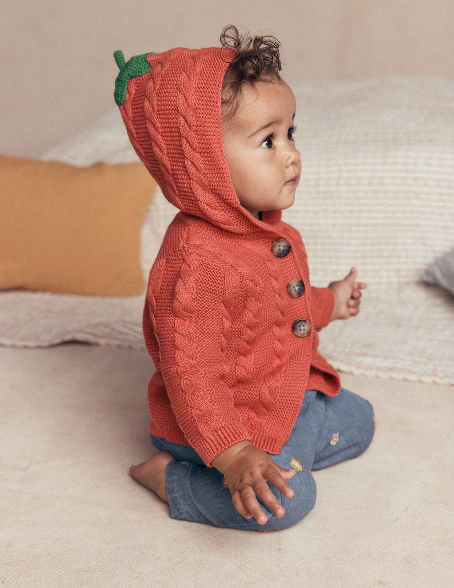 Novelty Cotton Knitted Jacket-Terracotta Clay Pumpkin
