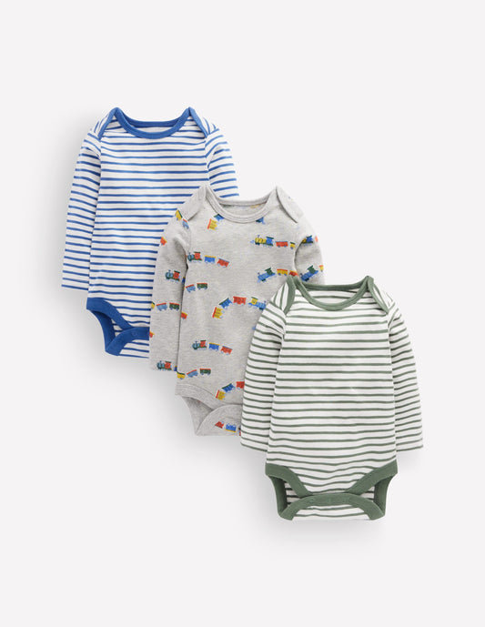 3-pack Cotton Bodies-Grey Marl Trains