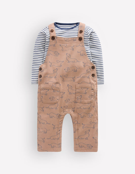 Long Sleeve Dungaree Set-Brown Puppy