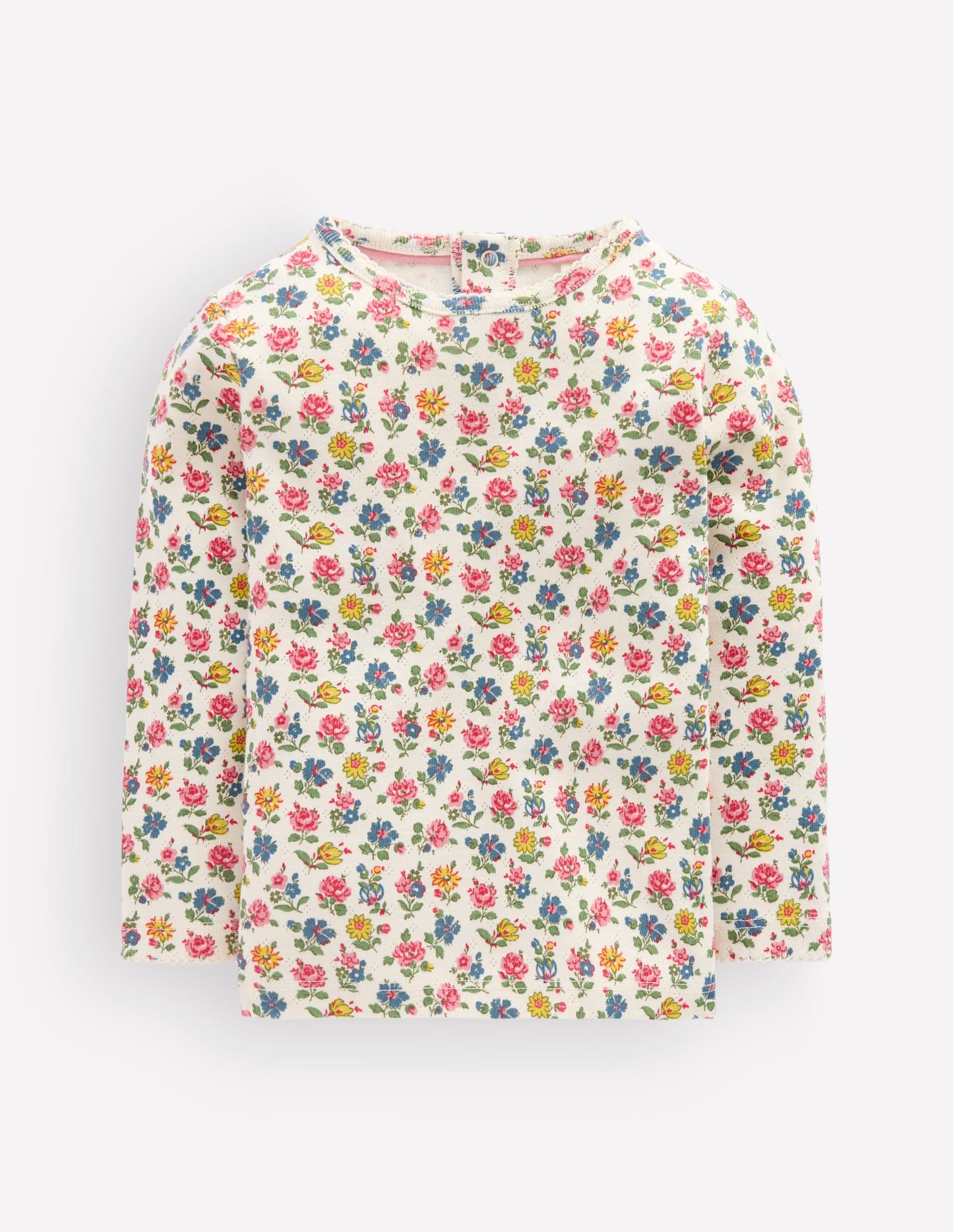Cotton Pointelle Top-Multi Floral Print